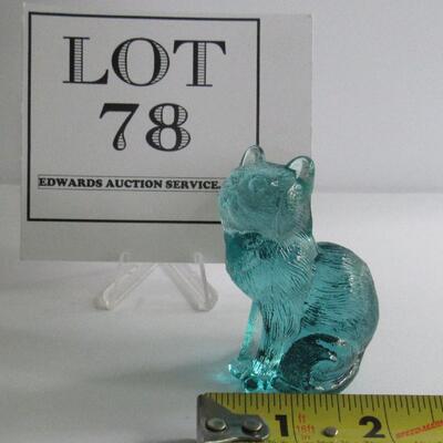 Mosser Glass Cat Figurine Light Teal Color