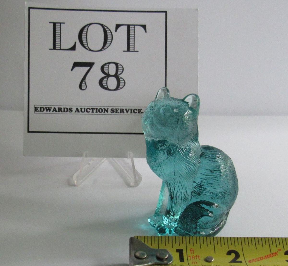 Mosser Glass Cat Figurine Light Teal Color