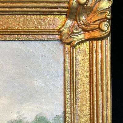 Late 19th C Painting Charming Girl Herding Sheep