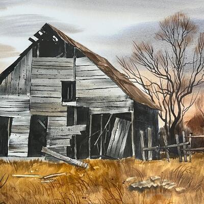 Lovely Mike Fallier large original Watercolor rural Kansas Barn
