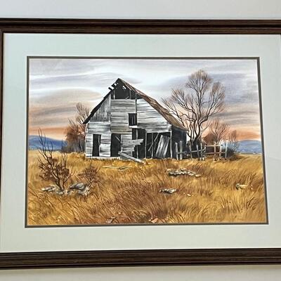 Lovely Mike Fallier large original Watercolor rural Kansas Barn