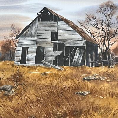 Lovely Mike Fallier large original Watercolor rural Kansas Barn