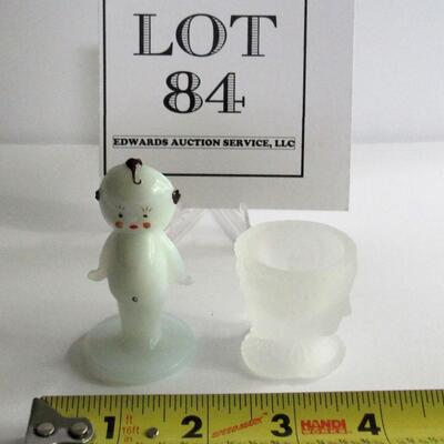 Hard to Find Boyd Glass Hand Painted Kewpie Figurine and LG Wright 3 Face Salt Dip