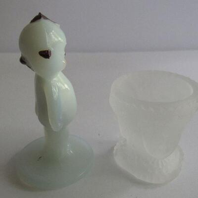 Hard to Find Boyd Glass Hand Painted Kewpie Figurine and LG Wright 3 Face Salt Dip