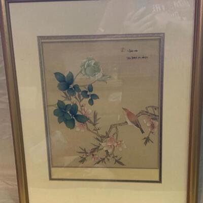 Pair Framed Asian Art - Bird, Flowers ðŸŒ¸ Leaves ðŸƒ & Asian Garden ðŸª´ Art 18â€ wide x 22.5â€ high approx