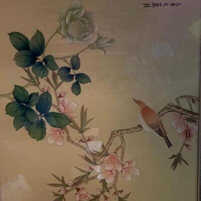 Pair Framed Asian Art - Bird, Flowers ðŸŒ¸ Leaves ðŸƒ & Asian Garden ðŸª´ Art 18â€ wide x 22.5â€ high approx