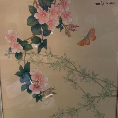 Pair Framed Asian Art - Bird, Flowers ðŸŒ¸ Leaves ðŸƒ & Asian Garden ðŸª´ Art 18â€ wide x 22.5â€ high approx