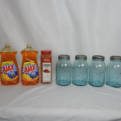 Box lot of jars and dish soap