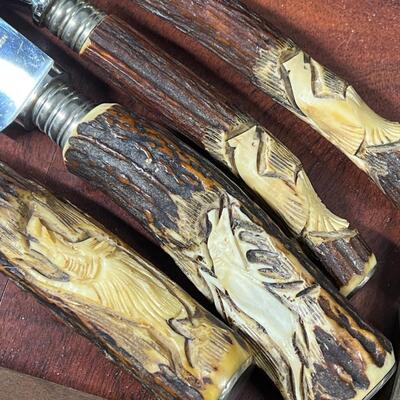 Klaus Tragbar Hand Carved Staghorn Cutlery Carving Set Heavy Wood box
