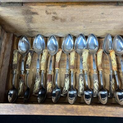 Klaus Tragbar Hand Carved Staghorn Cutlery Carving Set Heavy Wood box