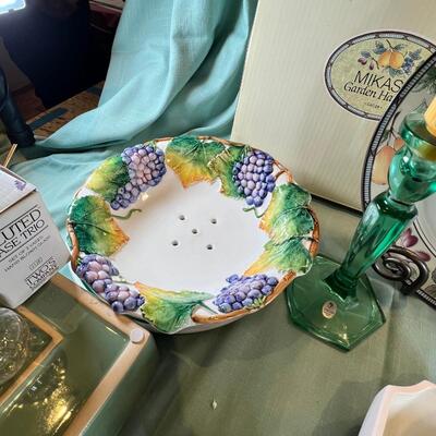 Italian Grape bowl, New Mikasa plate, New glass basket
