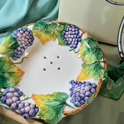 Italian Grape bowl, New Mikasa plate, New glass basket