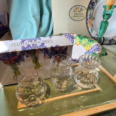 Italian Grape bowl, New Mikasa plate, New glass basket