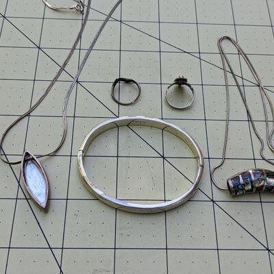 Sterling Silver Lot of Jewelry, 2 Necklaces, Bracelet, 2 rings