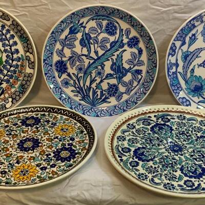 5 Turkish ðŸ‡¹ðŸ‡· Plates - 3 ALTIN GINI Handmade Turkish Ceramic Chargers & 2 Wall plates 11â€  & 12â€ approx