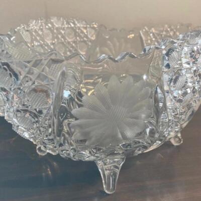 Cut Glass Antique Center Bowl Candy ðŸ¬ ðŸ­ Dish with 4 Glass Feet 11.5â€ x 7.5â€ x 5.5â€h