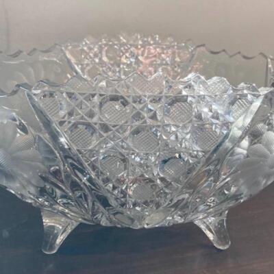 Cut Glass Antique Center Bowl Candy ðŸ¬ ðŸ­ Dish with 4 Glass Feet 11.5â€ x 7.5â€ x 5.5â€h