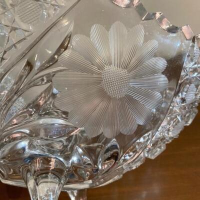 Cut Glass Antique Center Bowl Candy ðŸ¬ ðŸ­ Dish with 4 Glass Feet 11.5â€ x 7.5â€ x 5.5â€h