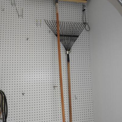 Push broom and leaf rake