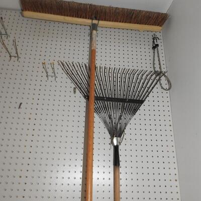 Push broom and leaf rake