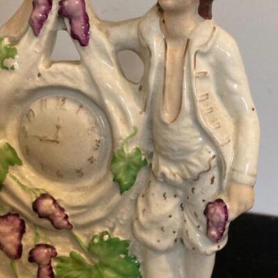 Vintage English Staffordshire 9â€h Pottery with Scottish Couple Clock ðŸ•° Figurine