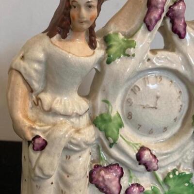 Vintage English Staffordshire 9â€h Pottery with Scottish Couple Clock ðŸ•° Figurine