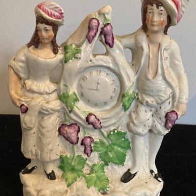 Vintage English Staffordshire 9â€h Pottery with Scottish Couple Clock ðŸ•° Figurine