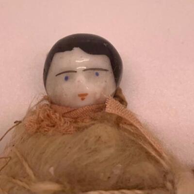 Antique Miniature Porcelain Baby Dolls wrapped in cloth - with basket ðŸ§º