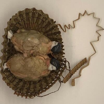 Antique Miniature Porcelain Baby Dolls wrapped in cloth - with basket ðŸ§º