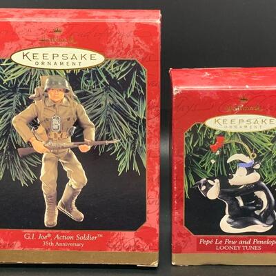 2 Hallmark Keepsake Ornaments - G.I. Joe Action Soldier 35th Anniversary & Pepe Le Pew ðŸ¦¨ and Penelope ðŸˆâ€â¬›  - Looney Tunes