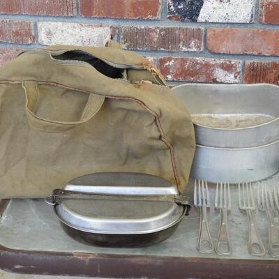 Grouping of vintage military equipment and boy scouts canteen