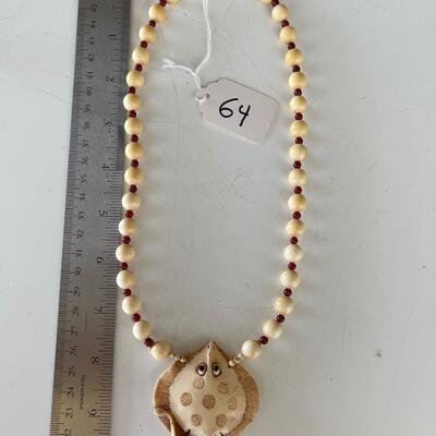 Mali carved bone bead & Sting Ray necklace 21" #64