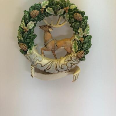 2019 Jim Shore Hand carved Reindeer Peace ornament with woodland animals