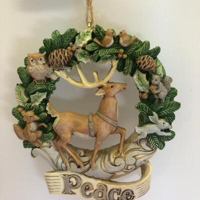 2019 Jim Shore Hand carved Reindeer Peace ornament with woodland animals
