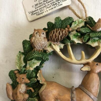 2019 Jim Shore Hand carved Reindeer Peace ornament with woodland animals