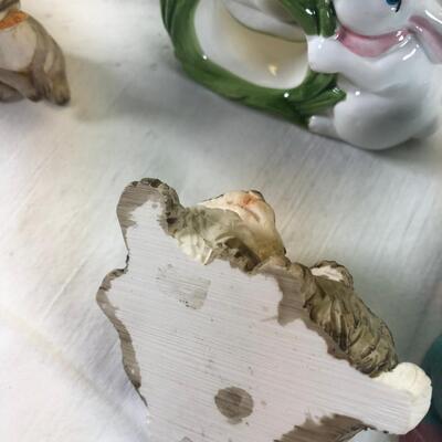 Mice and Rabbit figurines Glass eggs, Bunny plates,