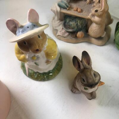 Mice and Rabbit figurines Glass eggs, Bunny plates,