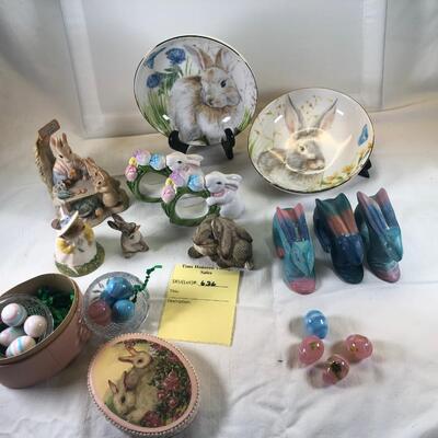 Mice and Rabbit figurines Glass eggs, Bunny plates,