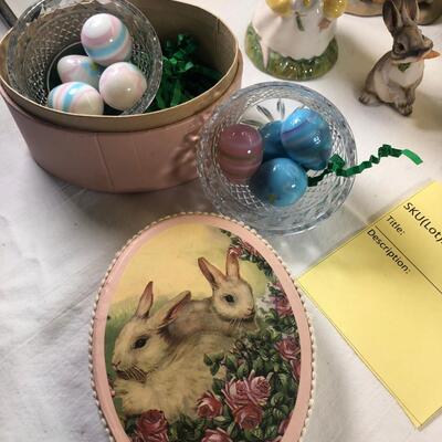 Mice and Rabbit figurines Glass eggs, Bunny plates,