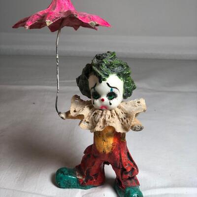 3" Mexican Paper Mache Clown figurine with umbrella