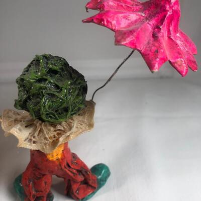 3" Mexican Paper Mache Clown figurine with umbrella