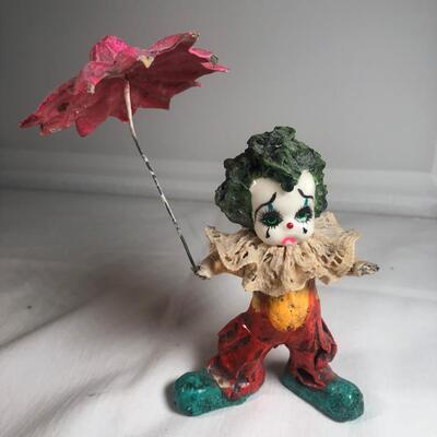 3" Mexican Paper Mache Clown figurine with umbrella