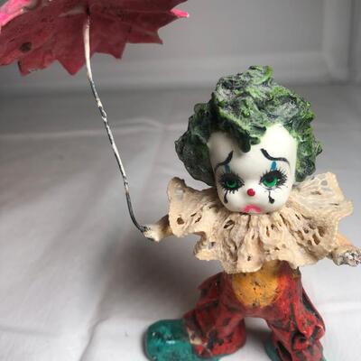 3" Mexican Paper Mache Clown figurine with umbrella