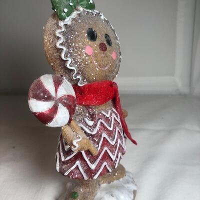 Vintage cast Gingerbread Girl with pepermint Lollypop figurine