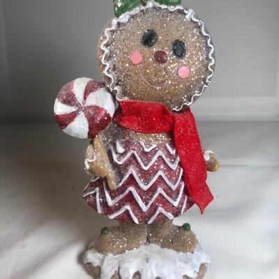 Vintage cast Gingerbread Girl with pepermint Lollypop figurine