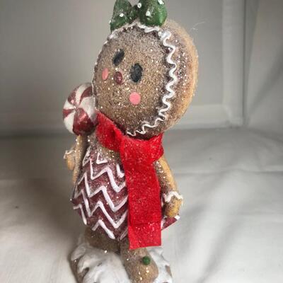 Vintage cast Gingerbread Girl with pepermint Lollypop figurine