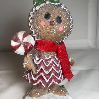 Vintage cast Gingerbread Girl with pepermint Lollypop figurine