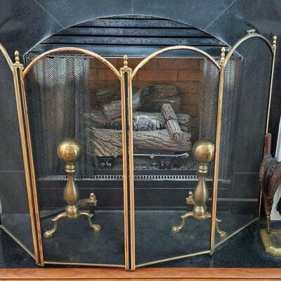 Fireplace set, Including Screen, andirons ,Bellows and tools $200