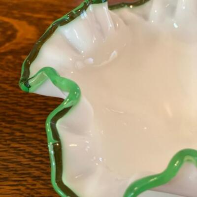 Fenton Emerald Green Milk Glass Footed Candy Dish