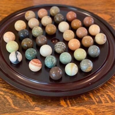 Vintage Bombay Company Wood Solitaire Game w/36 Heavy Marbles